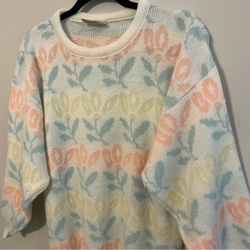 VINTAGE 1980s Justin Allen Spring Cottagecore Pastel Sweater - Size M - Picture 8 of 13